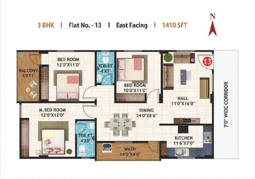 3 BHK 1410 Sq. Ft. Apartment