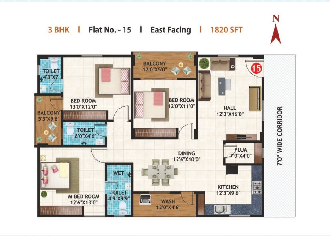 3 BHK 1820 Sq. Ft. Apartment