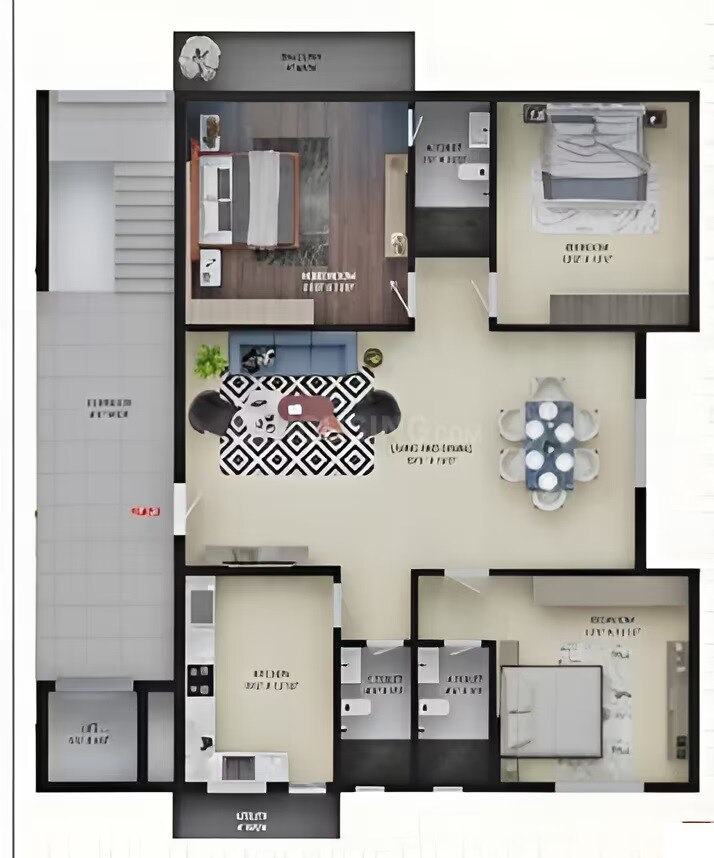 Floor plan of 3 BHK 2149 Sq. Ft. Apartment in Imarat Abid Heights, Hyderabad