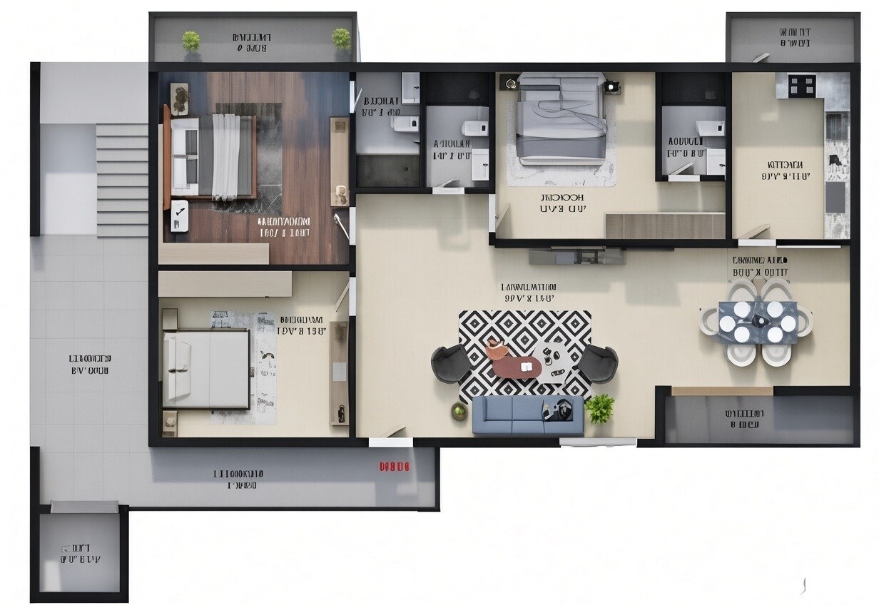 Floor plan of 3 BHK 2274 Sq. Ft. Apartment in Imarat Abid Heights, Hyderabad