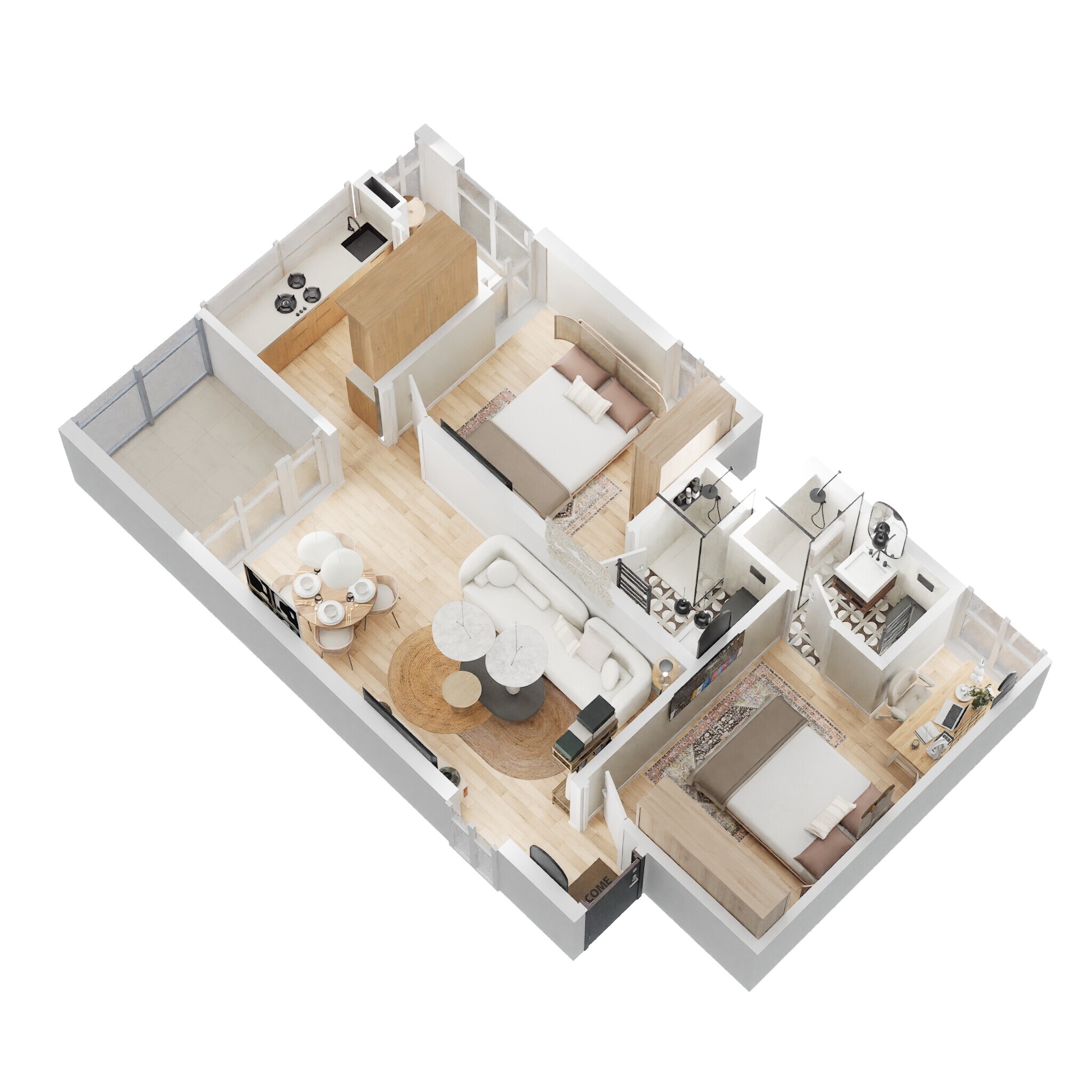 Floor plan of 2 BHK 964 Sq. Ft. Apartment in INCOR Live By Lake, Hyderabad