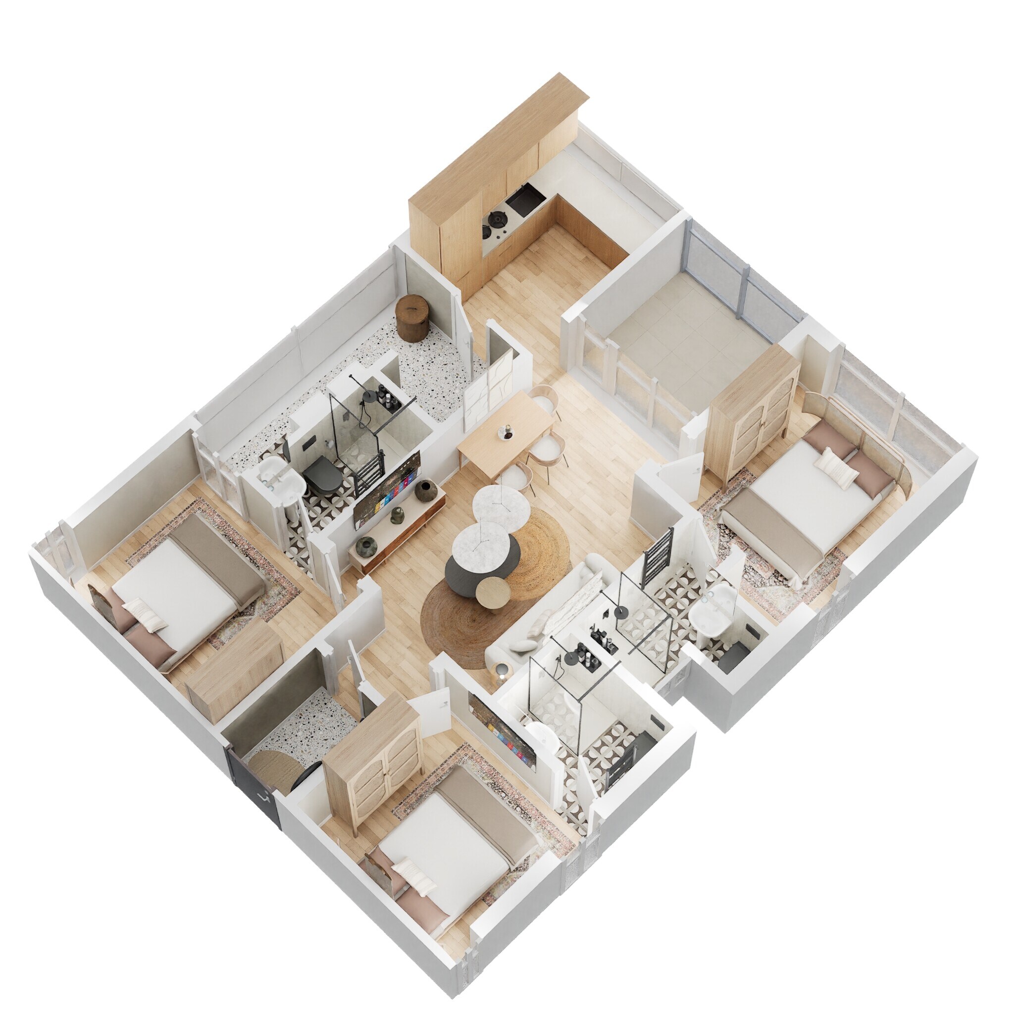 Floor plan of 3 BHK 1196 Sq. Ft. Apartment in INCOR Live By Lake, Hyderabad