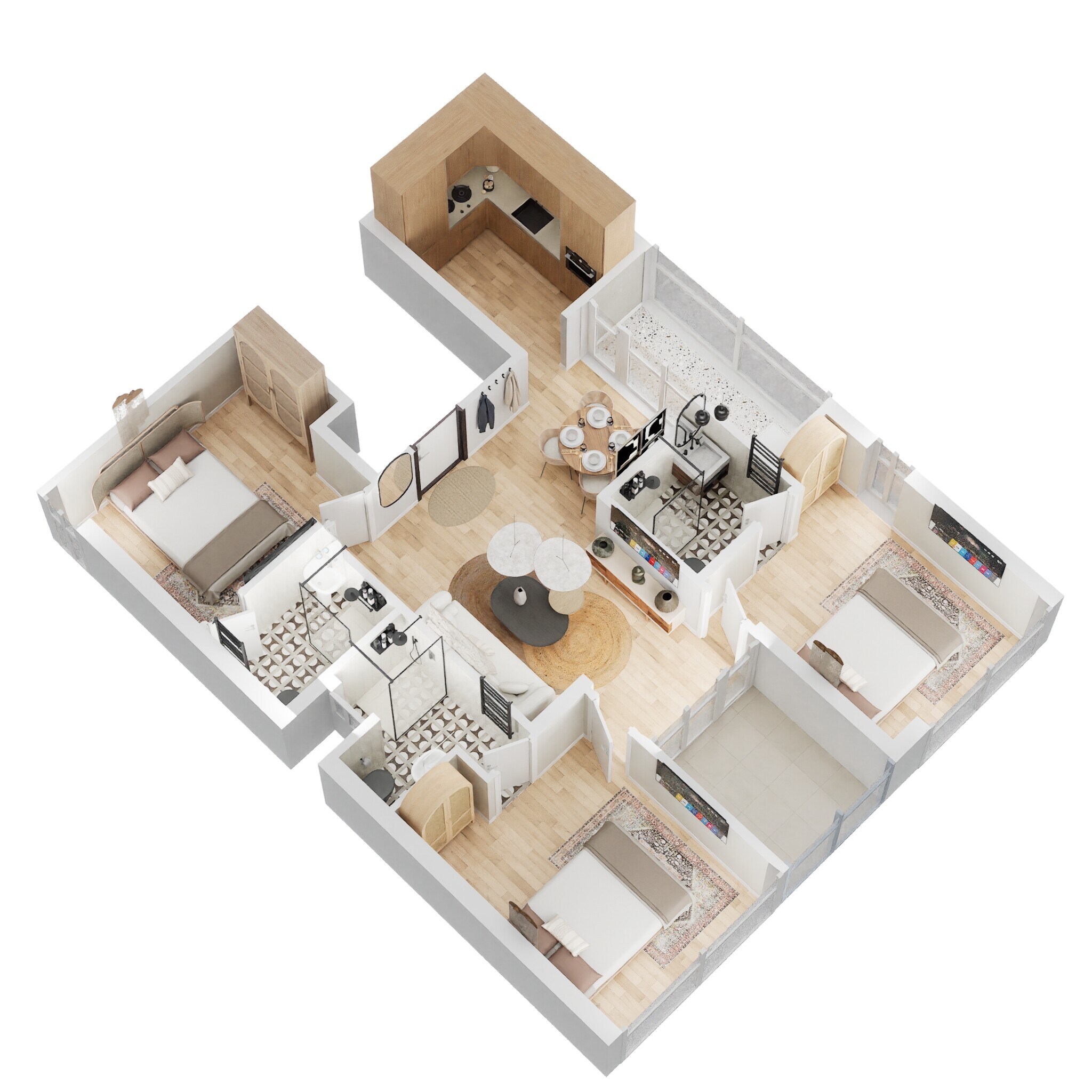 Floor plan of 3 BHK 1367 Sq. Ft. Apartment in INCOR Live By Lake, Hyderabad