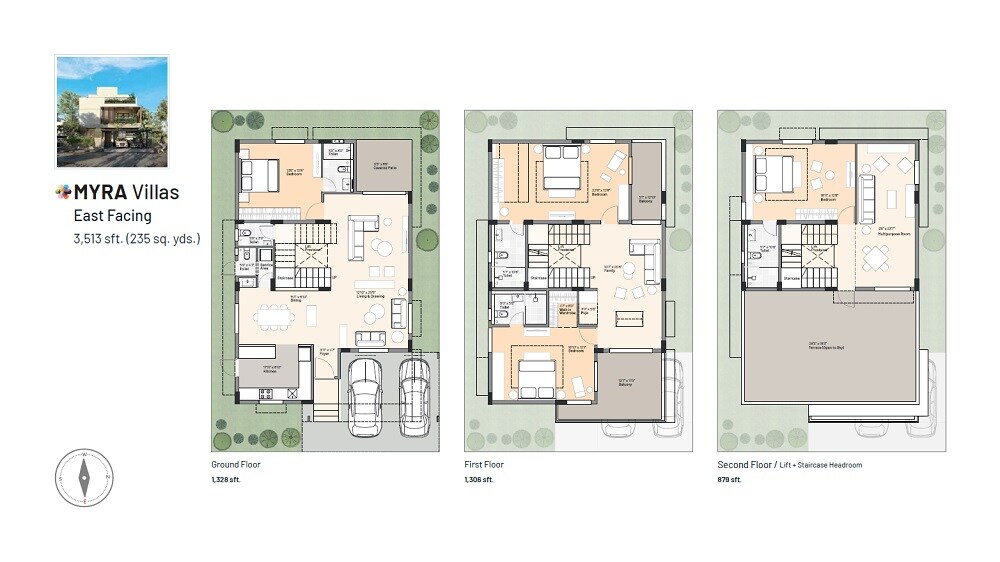 Floor plan of 4 BHK 3513 Sq. Ft. Villa in Indis Myra Villas, Hyderabad