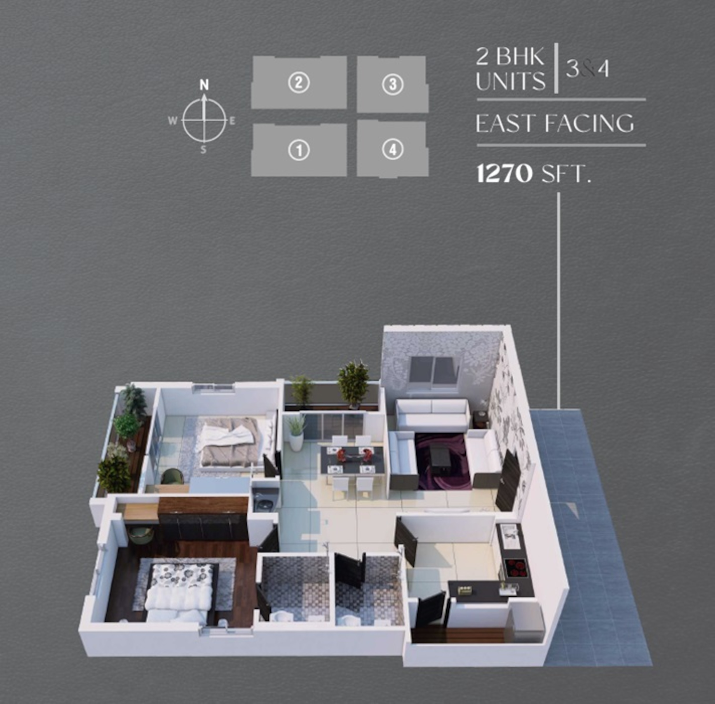 2 BHK 1270 Sq. Ft. Apartment in Indraprastha Residency