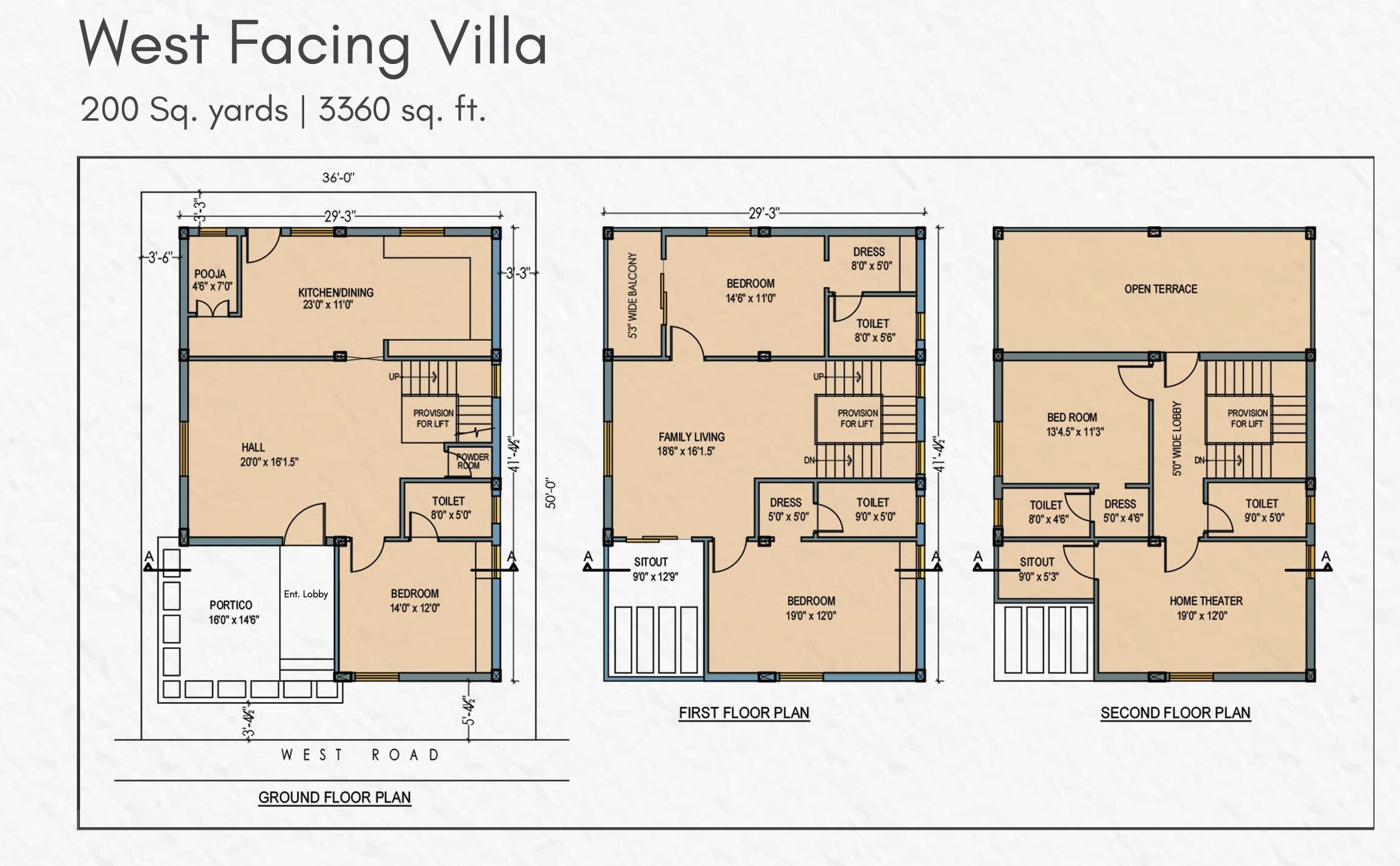 Floor plan of 3 BHK 3360 Sq. Ft. Villa in Infocity County, Hyderabad