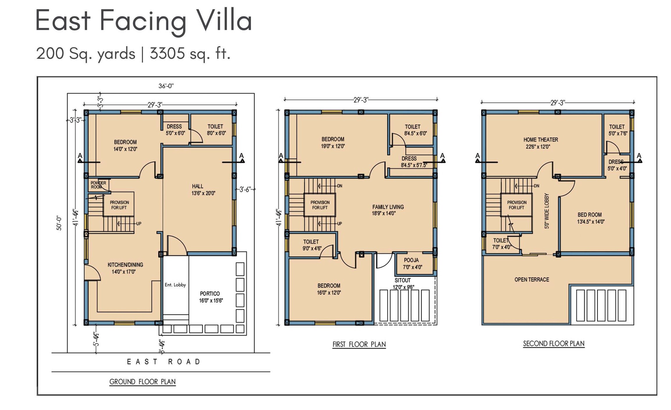 Floor plan of 4 BHK 3305 Sq. Ft. Villa in Infocity County, Hyderabad