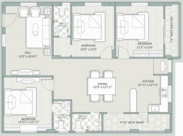 Floor plan of 3 BHK 1595 Sq. Ft. Apartment in Infocity Emerald, Hyderabad