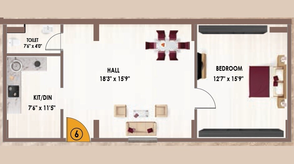 Floor plan of 1 BHK 910 Sq. Ft. Apartment in Infocity Majestic, Hyderabad
