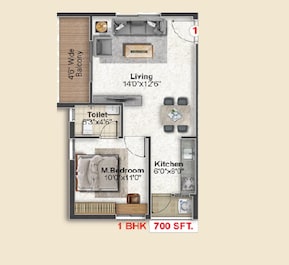 1 BHK 700 Sq. Ft. Apartment in Inspire Topaz