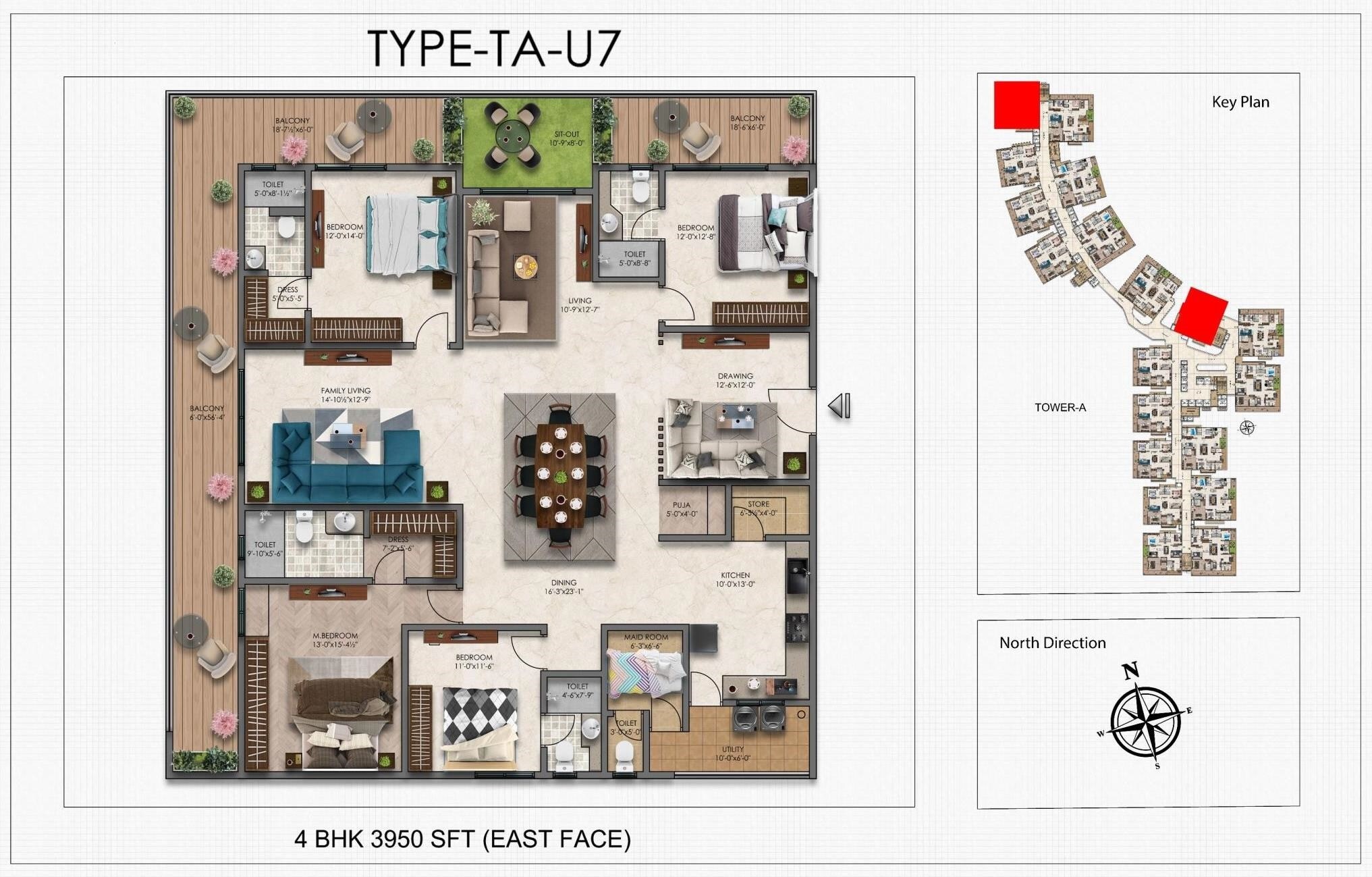 Floor plan of 4 BHK 3990 Sq. Ft. Apartment in IRA Moon Glade, Hyderabad