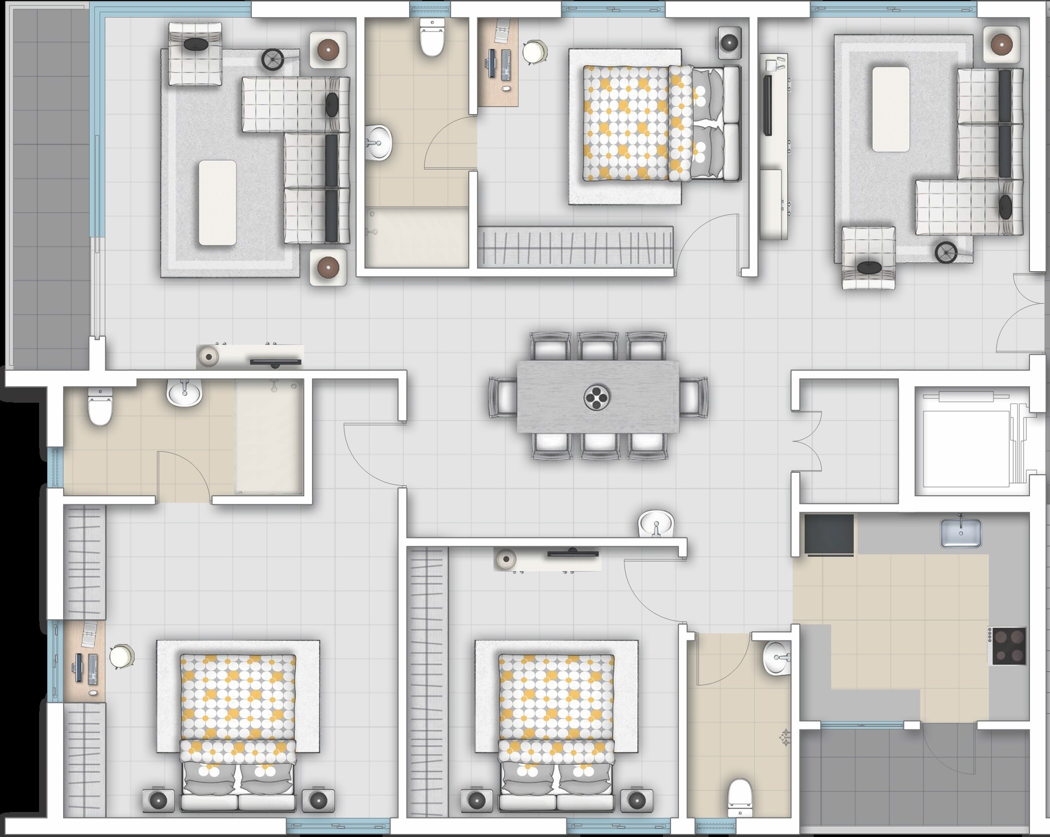 Floor plan of 3 BHK 2410 Sq. Ft. Apartment in Ista Homes Legacy, Hyderabad