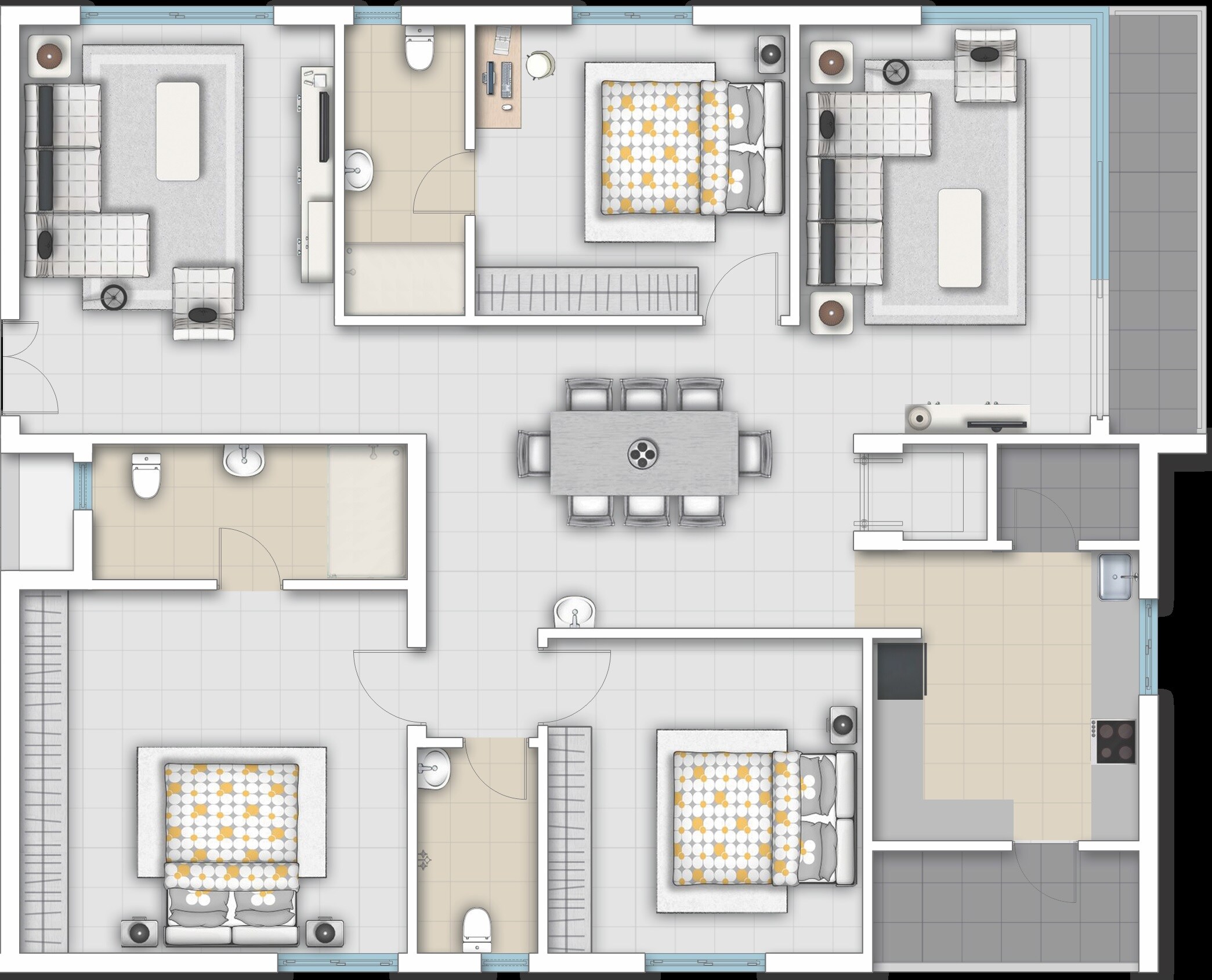 Floor plan of 3 BHK 2425 Sq. Ft. Apartment in Ista Homes Legacy, Hyderabad