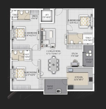  3 BHK Apartment at Ista NR square, Guttala Begumpet – for Rent