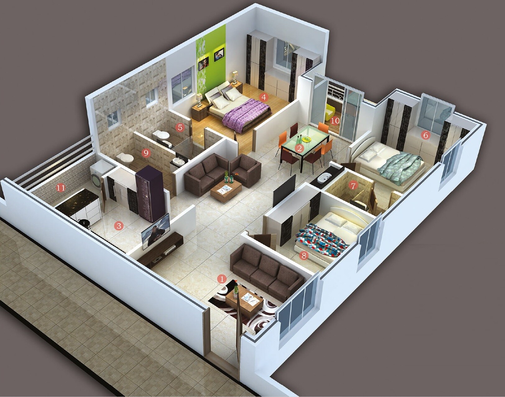 3 BHK 1600 Sq. Ft. Apartment