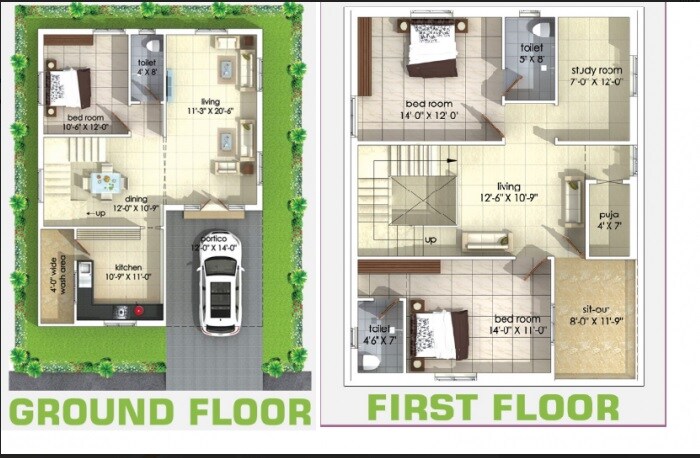 Floor plan of 3 BHK 3161 Sq. Ft. Villa in Jahnavi Cedar Ville, Hyderabad