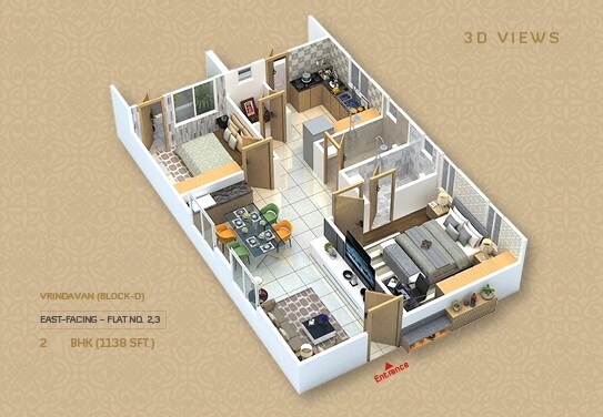 Floor plan of 2 BHK 1138 Sq. Ft. Apartment in Jai Vaasavi Brundavanam Apartment, Hyderabad