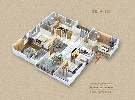 Floor plan of 4 BHK 2709 Sq. Ft. Apartment in Jai Vaasavi Brundavanam Apartment, Hyderabad