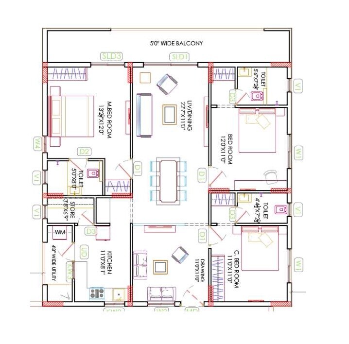 Floor plan of 3 BHK 2058 Sq. Ft. Apartment in Jain Amare, Hyderabad