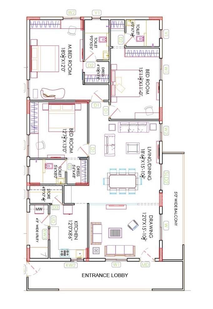 Floor plan of 3 BHK 2887 Sq. Ft. Apartment in Jain Amare, Hyderabad