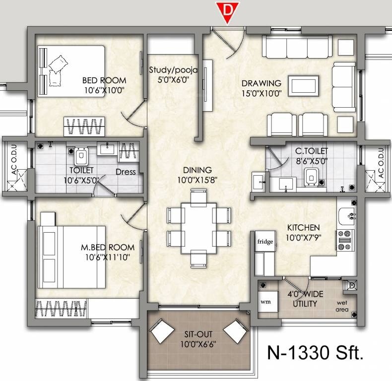 2 BHK 1330 Sq. Ft. Apartment