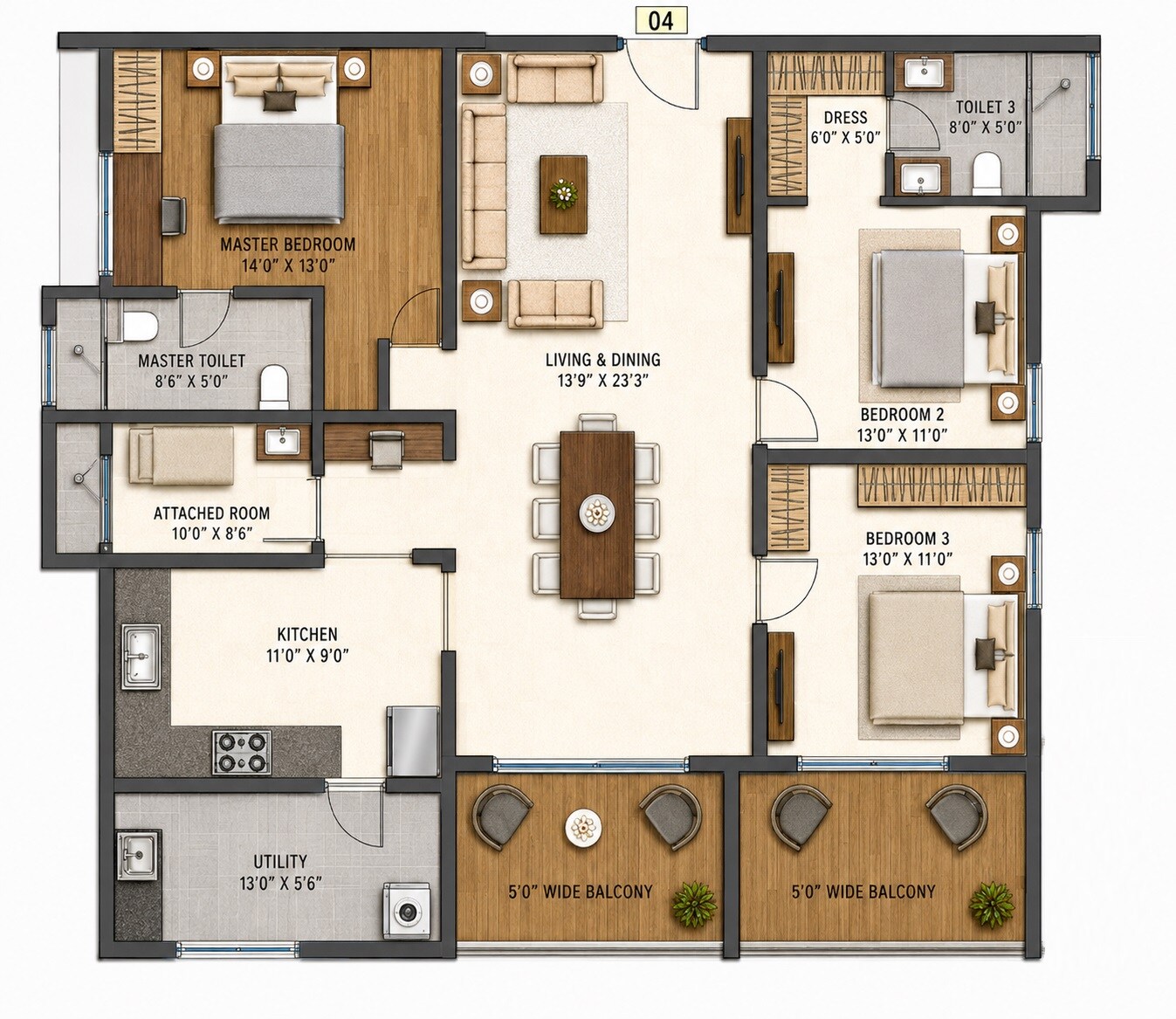 3 BHK 2217 Sq. Ft. Apartment
