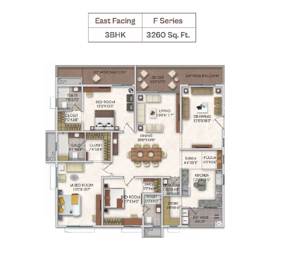 Floor plan of 3 BHK 3260 Sq. Ft. Apartment in Jain Pramukh Samriddhi Towers, Hyderabad