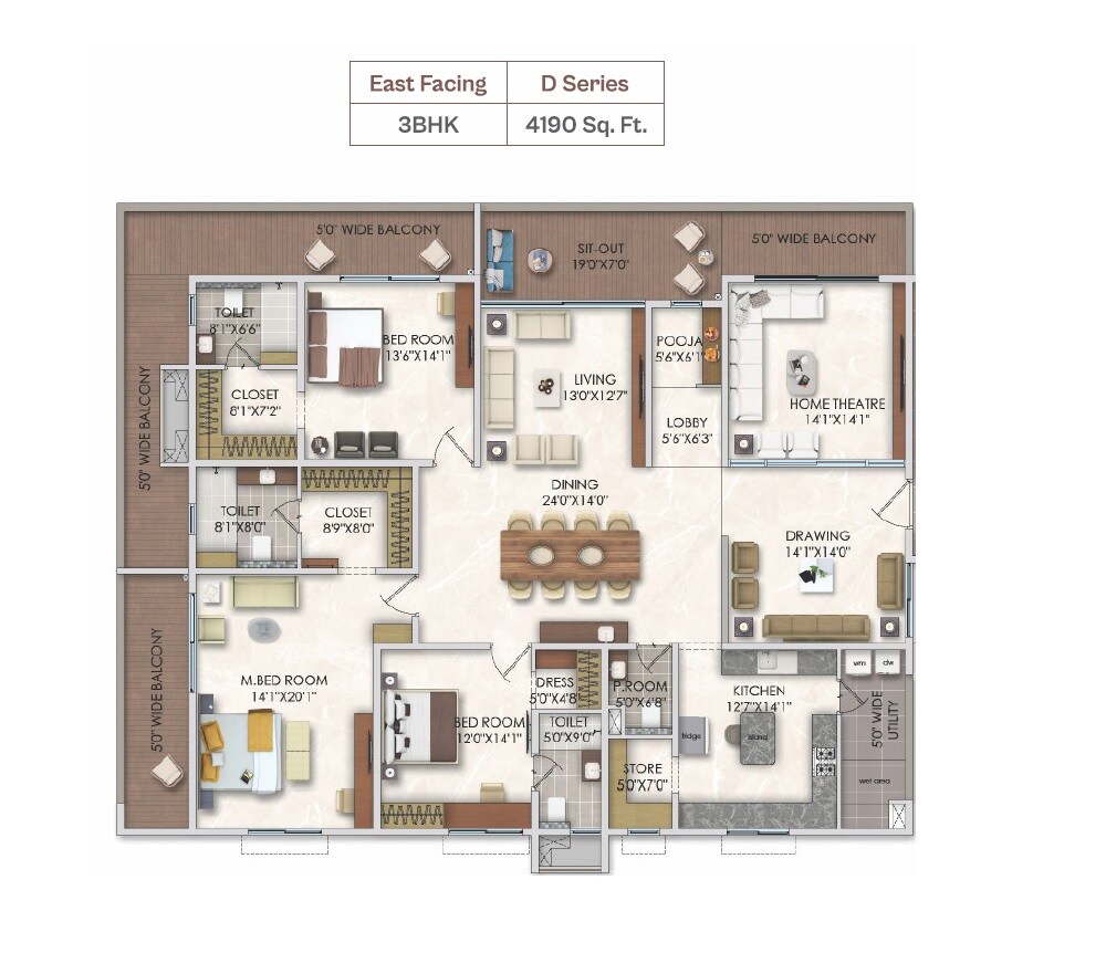 Floor plan of 3 BHK 4190 Sq. Ft. Apartment in Jain Pramukh Samriddhi Towers, Hyderabad