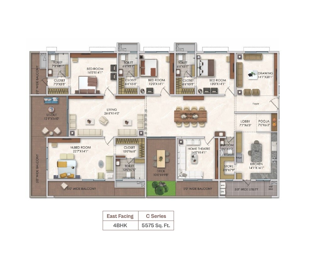 Floor plan of 4 BHK 5575 Sq. Ft. Apartment in Jain Pramukh Samriddhi Towers, Hyderabad