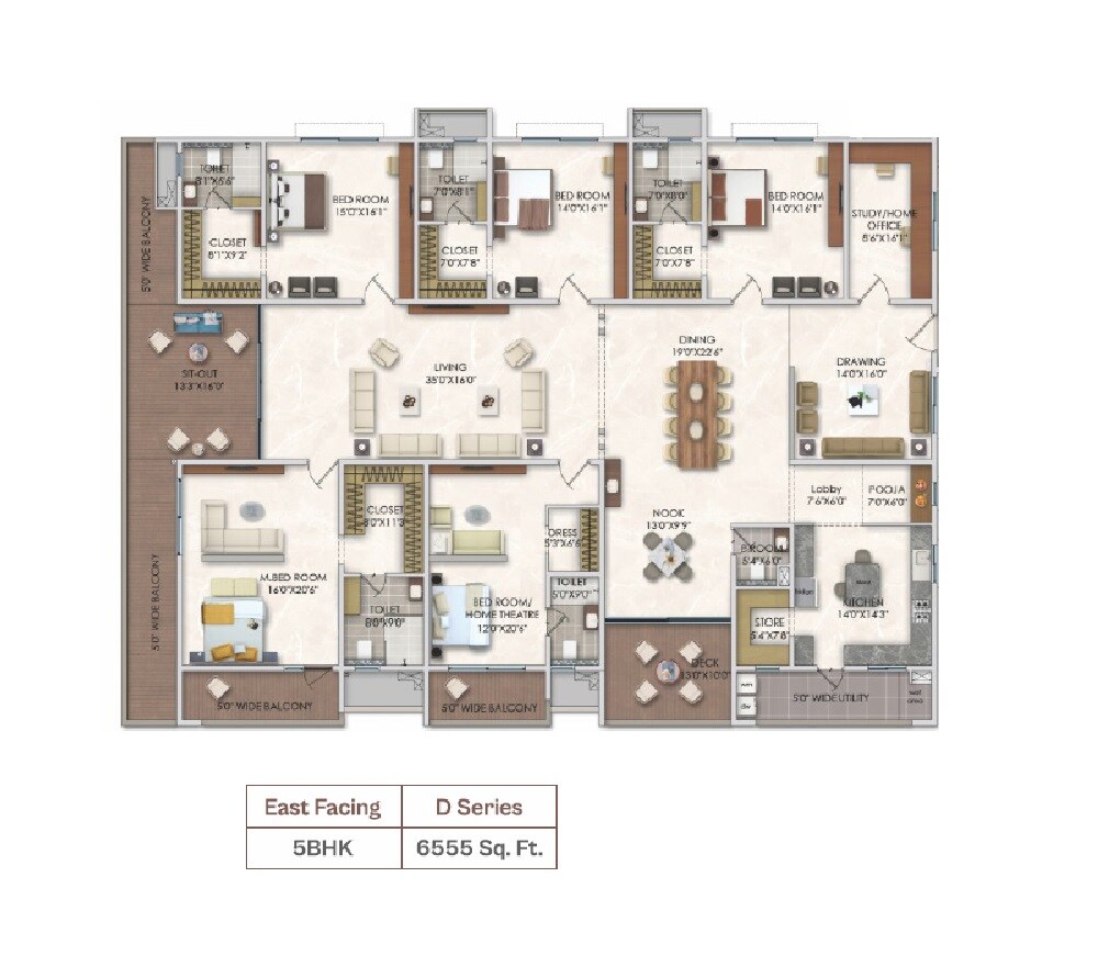 Floor plan of 5 BHK 6555 Sq. Ft. Apartment in Jain Pramukh Samriddhi Towers, Hyderabad