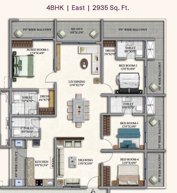 4 BHK 2935 Sq. Ft. Apartment