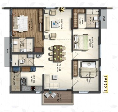 Floor plan of 3 BHK 1910 Sq. Ft. Apartment in Jain Sri Ram Garden, Hyderabad