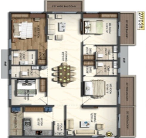 Floor plan of 4 BHK 2770 Sq. Ft. Apartment in Jain Sri Ram Garden, Hyderabad