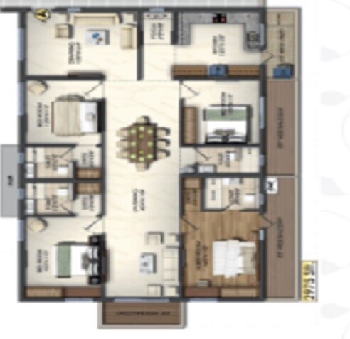 Floor plan of 4 BHK 2975 Sq. Ft. Apartment in Jain Sri Ram Garden, Hyderabad