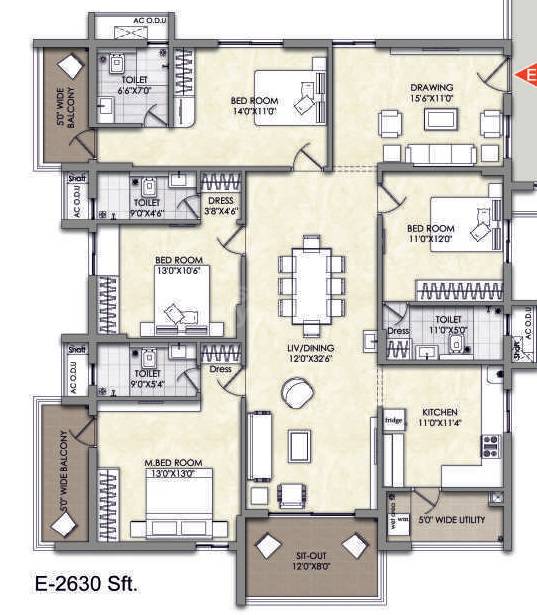Floor plan of 4 BHK 2630 Sq. Ft. Apartment in Jains Balaji Big Town, Hyderabad