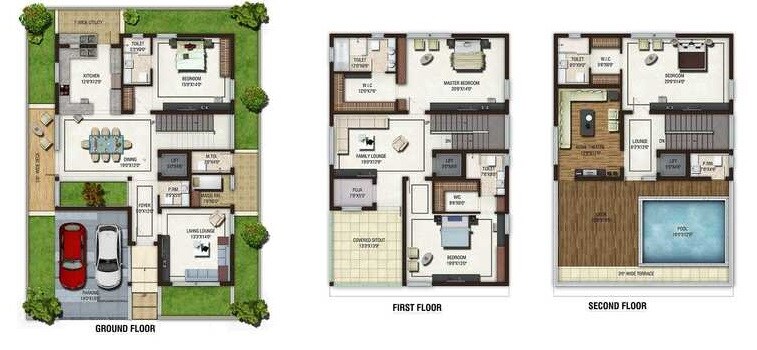 Floor plan of 4 BHK 4130 Sq. Ft. Villa in Jains Four Seasons, Hyderabad