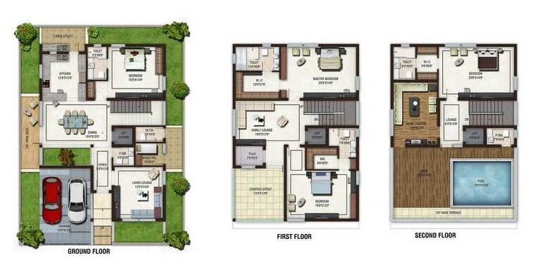 Floor plan of 4 BHK 4305 Sq. Ft. Villa in Jains Four Seasons, Hyderabad