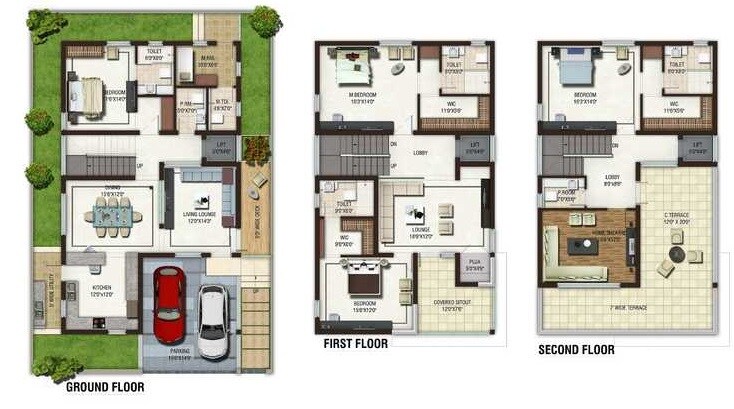 Floor plan of 4 BHK 4420 Sq. Ft. Villa in Jains Four Seasons, Hyderabad