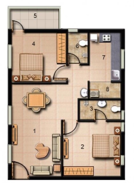 Floor plan of 2 BHK 1091 Sq. Ft. Apartment in Jains Salzburg, Hyderabad