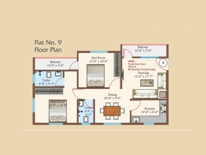 Floor plan of 2 BHK Apartment - 1043 sq. ft. in Jalsa Garikipati Towers, Hyderabad