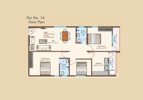 Floor plan of 3 BHK Apartment - 1397 sq. ft. in Jalsa Garikipati Towers, Hyderabad