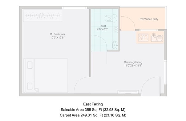 Floor plan of 1 BHK 355 Sq. Ft. Apartment in Janapriya Unnati, Hyderabad