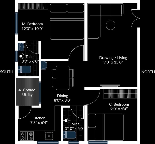 Floor plan of 1 BHK 450 Sq. Ft. Apartment in Janapriya Unnati, Hyderabad