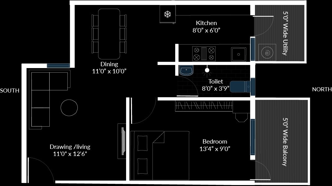Floor plan of 2 BHK 705 Sq. Ft. Apartment in Janapriya Unnati, Hyderabad