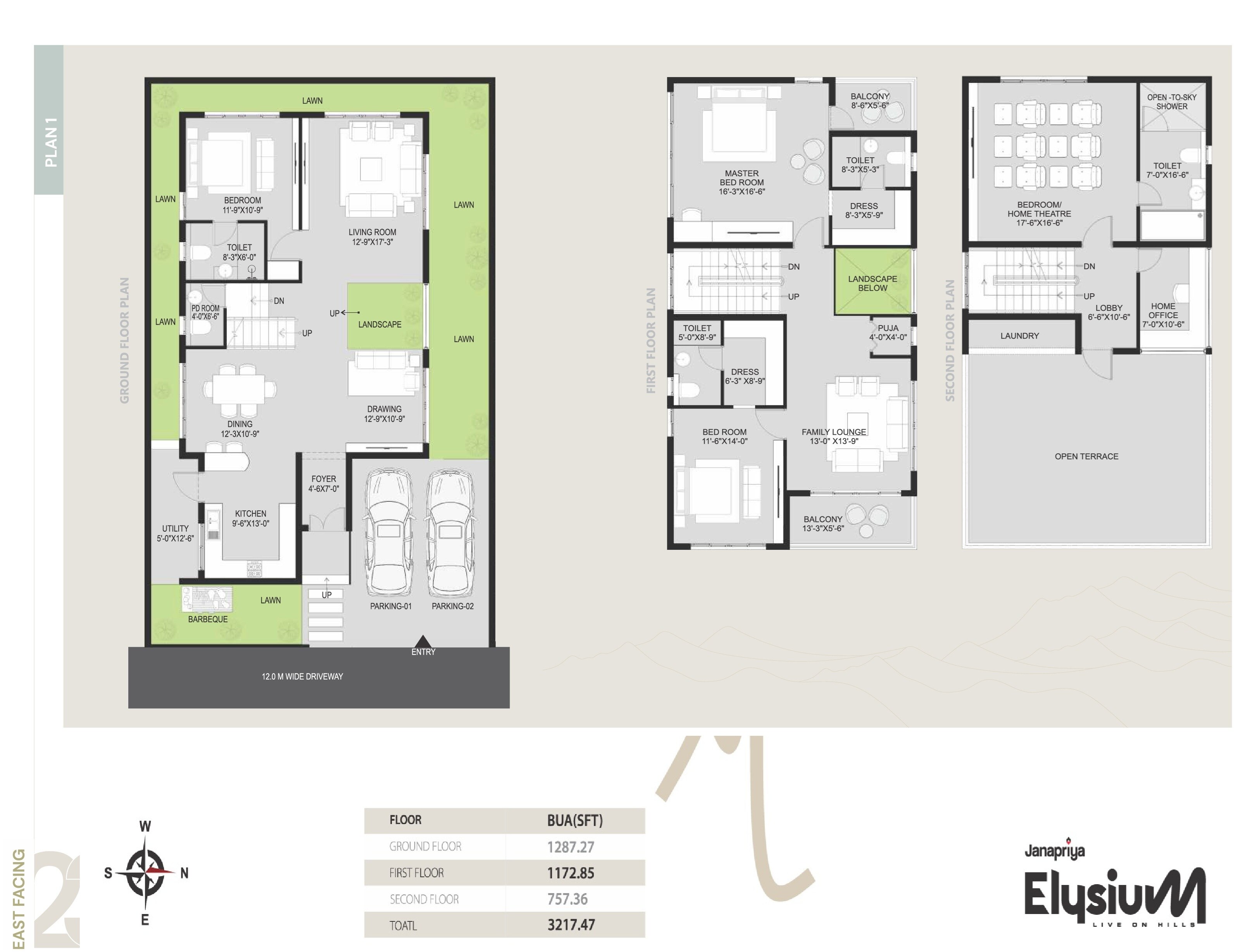 Floor plan of 4 BHK 3217 Sq. Ft. Villa in Janapriya Upscale Elysium, Hyderabad