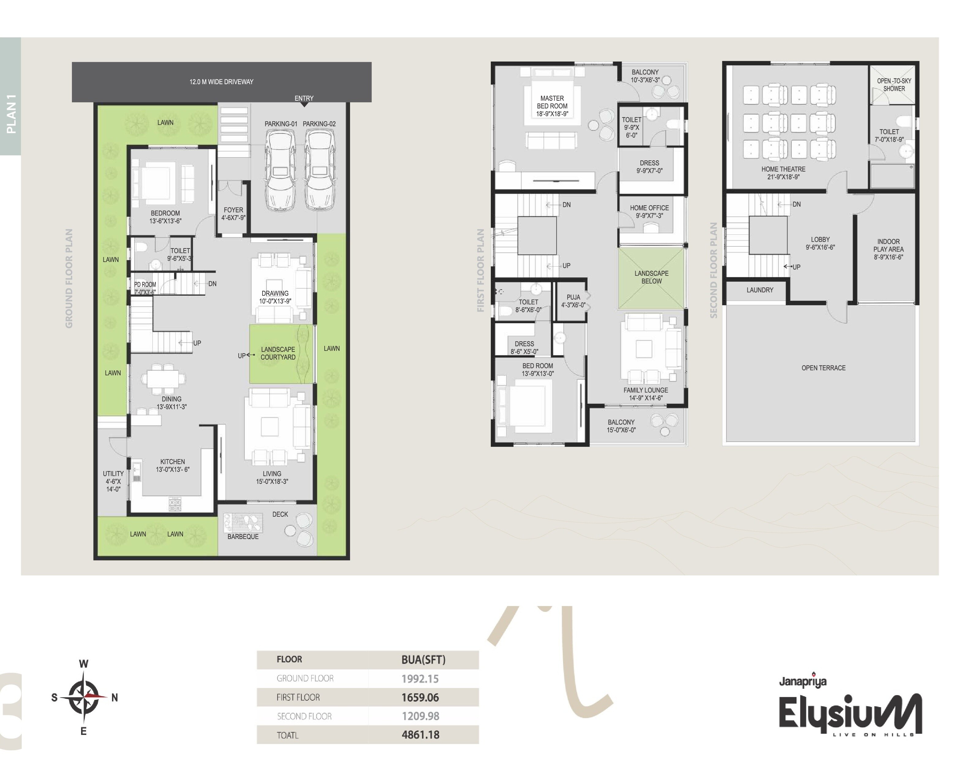 Floor plan of 4 BHK 4861 Sq. Ft. Villa in Janapriya Upscale Elysium, Hyderabad