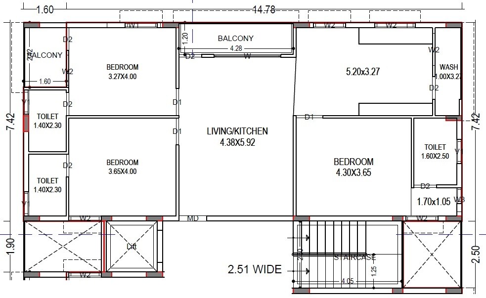 Floor plan of 3 BHK 1540 Sq. Ft. Apartment in Jaya Sai Sreshta Excellencia, Hyderabad
