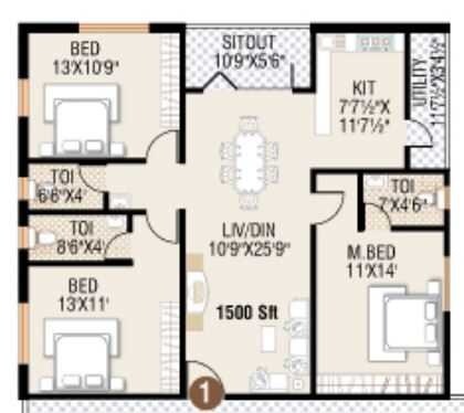 2 BHK 1500 Sq. Ft. Apartment
