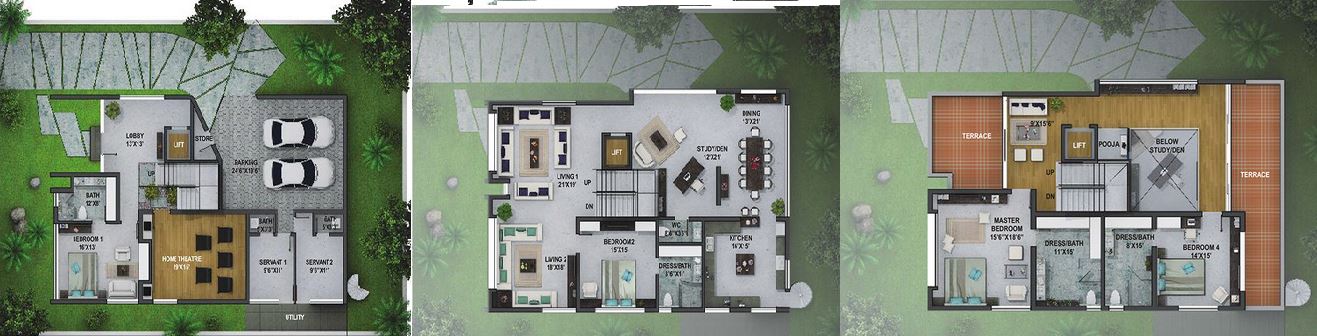 Floor plan of 4 BHK 5090 Sq. Ft. Villa in Jayabheri Temple Tree Hyderabad, Hyderabad