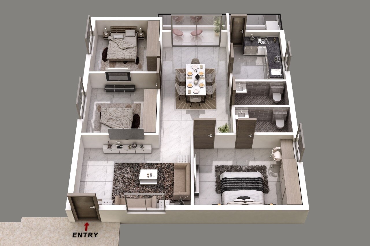 Floor plan of 3 BHK 1421 Sq. Ft. Apartment in Jayas Diamond, Hyderabad